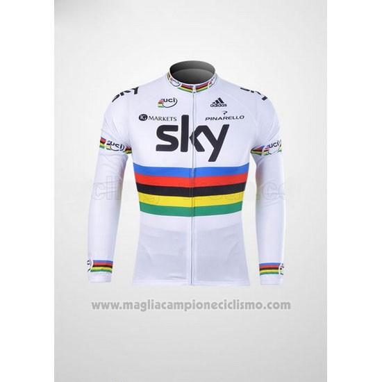 2012 Abbigliamento Ciclismo Sky UCI Mondo Campione Nero e Bianco Manica Lunga e Salopette