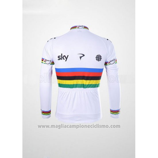2012 Abbigliamento Ciclismo Sky UCI Mondo Campione Nero e Bianco Manica Lunga e Salopette