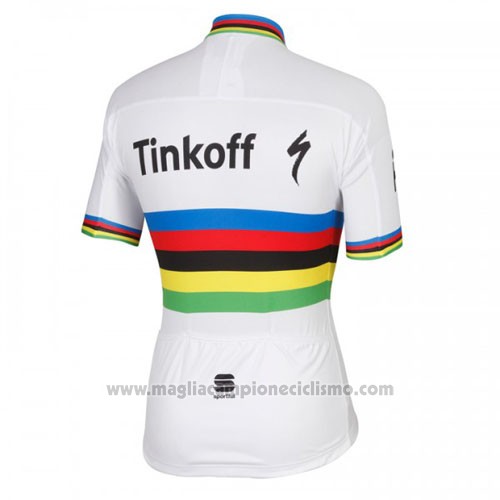 2016 Abbigliamento Ciclismo UCI Mondo Campione Tinkoff Bianco Manica Corta e Salopette