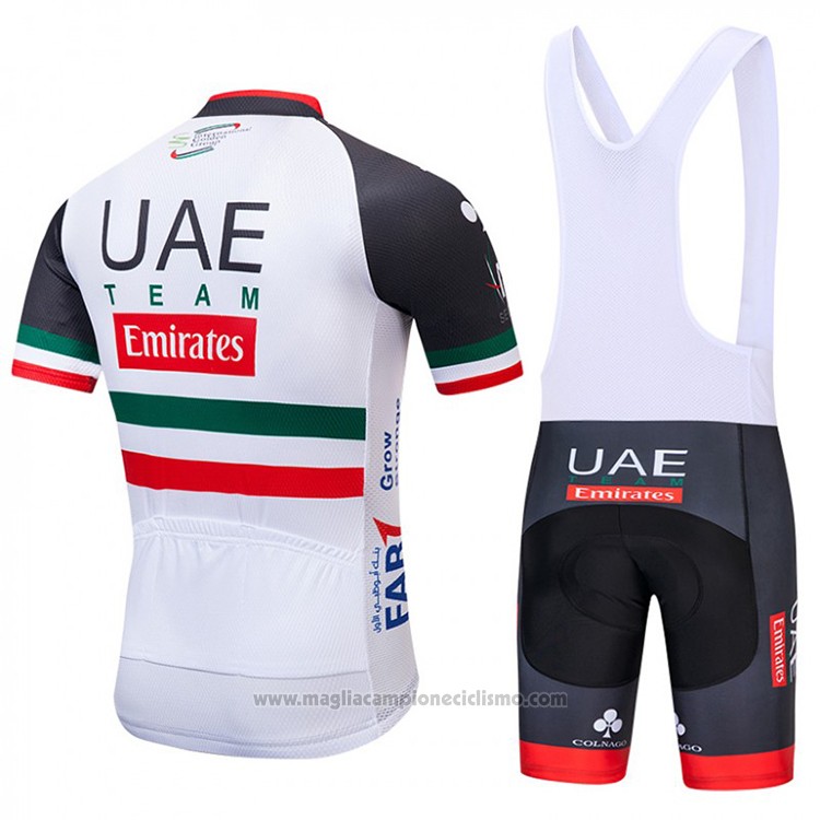 2018 Abbigliamento Ciclismo UCI Mondo Campione UAE Bianco Manica Corta e Salopette