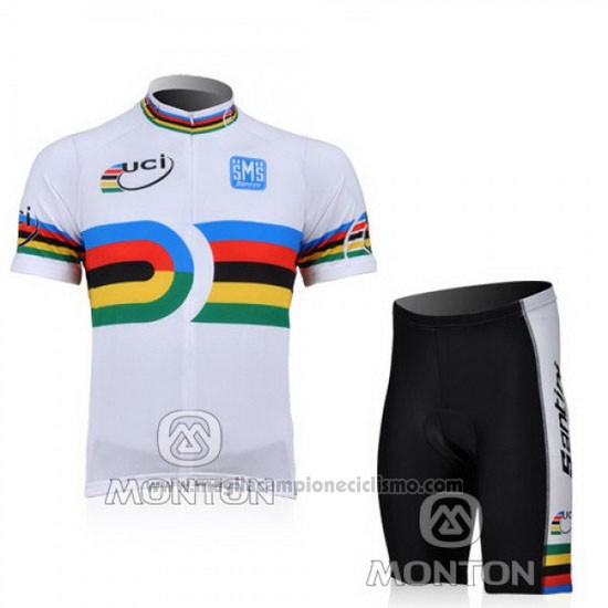 2010 Abbigliamento Ciclismo Santini UCI World Champion Lider Bianco Manica Corta e Salopette
