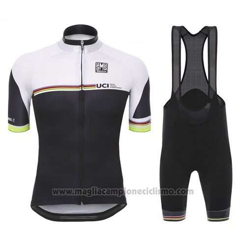 2010 Abbigliamento Ciclismo Santini UCI World Champion Lider Nero e Bianco Manica Corta e Salopette