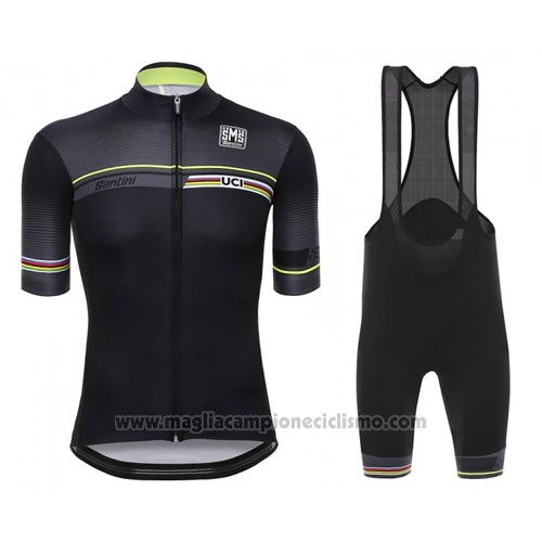 2016 Abbigliamento Ciclismo Santini UCI World Champion Lider Nero Manica Corta e Salopette